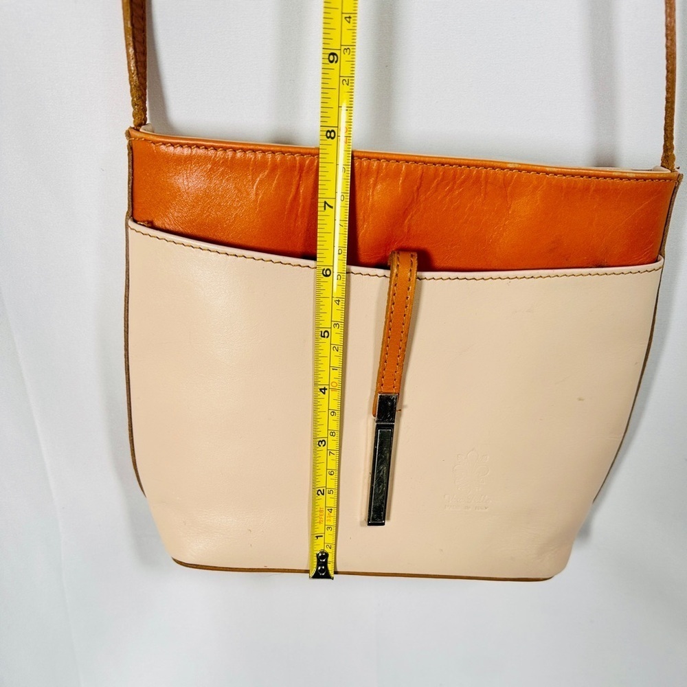 Vera Pelle Italian Leather Crossbody Cream Tan Two-Tone Minimalist Quiet Luxury - Picture 4 of 11